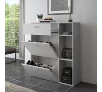 RELAXE DESIGN Meuble à chaussures avec 2 portes à rabat 1 tiroir, compartiments à jour, H101 90X26 cm (gris anthracite et blanc)