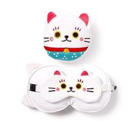 Relaxeazzz Coussin de Voyage Peluché 2-en-1 avec Masque Yeux Maneki Neko - Chat Porte-Bonheur