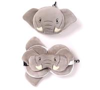 Relaxeazzz Oreiller de Voyage Rond en Peluche éléphant et Masque pour Les Yeux