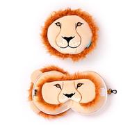 Relaxeazzz Oreiller de Voyage Rond en Peluche et Masque pour Les Yeux Lion