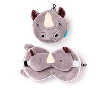 Relaxeazzz Rhino Oreiller de Voyage Rond en Peluche et Masque pour Les Yeux