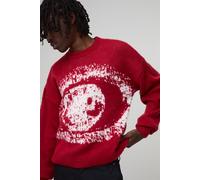 Relaxed Boxy Brushed Graphic Eye Jacquard Knitted Jumper homme - rouge - S, rouge