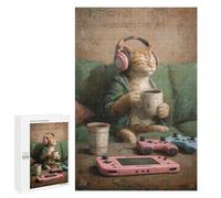 Relaxed Cat with Coffee and Gaming Setup Puzzle 1000 Pièces Educa Jouet en Bois Cadeau Unique Décoration Intérieure Jeu Éducatif Challenge Toy Adultes Et Enfants À Partir De 14 Ans 1000 PCS