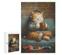Relaxed Cat with Coffee and Music Puzzle 1000 Pièces Educa Jouet en Bois Cadeau Unique Décoration Intérieure Jeu Éducatif Challenge Toy Adultes Et Enfants À Partir De 14 Ans 1000 PCS