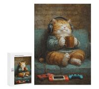 Relaxed Cat with Coffee and Music Puzzle 1000 Pièces Educa Jouet en Bois Cadeau Unique Décoration Intérieure Jeu Éducatif Challenge Toy Adultes Et Enfants À Partir De 14 Ans 300 PCS