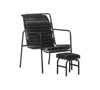 Fauteuil de Relaxation avec Repose-pied Noir Cuir Véritable Salon vidaXL