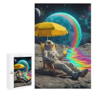 Relaxing Astronaut on The Moon with Rainbow Puzzle 1000 Pièces Educa Jouet en Bois Cadeau Unique Décoration Intérieure Jeu Éducatif Challenge Toy Adultes Et Enfants À Partir De 14 Ans 1000 PCS