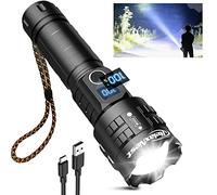 RelaxNest Lampe de poche LED rechargeable, 250 000 lumens, écran LCD, 5 modes d'éclairage, zoomable, étanche, antichoc, alimenté par batterie, noir