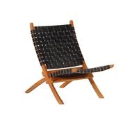 Relaxstoel inklapbaar echt leer zwart356377