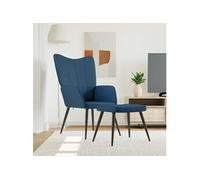 vidaXL Chaise de relaxation avec tabouret Bleu Tissu