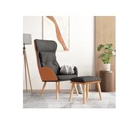 Relaxstoel met voetenbankje kunstleer en stof donkergrijs3097762