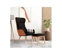 Relaxstoel met voetenbankje kunstleer en stof zwart3097766