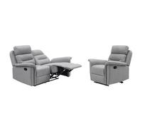 RELAXXO - Ensemble canapé relax manuel LÉON 2 places + fauteuil manuel en tissu gris clair
