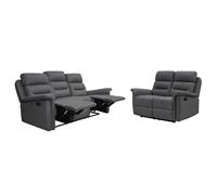 RELAXXO - Ensemble canapés relax manuels LEON 3 + 2 places en tissu gris foncé