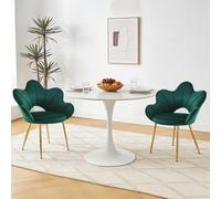 Relbiety Lot de 2 Chaises de Salle à Manger avec Dossier Fauteuil Salon en Velours,Chaise Coquillage Chaise de Coiffeuse avec Pieds en Métal pour Séjour,Coin Maquillage,Chambre,Vert