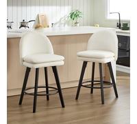 Relbiety Tabouret de Bar Lot de 2 Chaise de Bar Rotative à 360° avec Repose-Pieds,Tabourets de Cuisine en Velours avec Pieds en Bois Capacité de Charge 150 kg,Beige