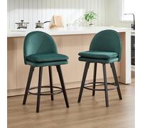 Relbiety Tabouret de Bar Lot de 2 Chaise de Bar Rotative à 360° avec Repose-Pieds,Tabourets de Cuisine en Velours avec Pieds en Bois Capacité de Charge 150 kg,Vert