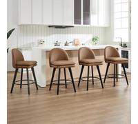 Relbiety Tabouret de Bar Lot de 4 Chaise de Bar Rotative à 360° avec Repose-Pieds,Tabourets de Cuisine en Simili Cuir avec Pieds en Bois Capacité de Charge 150 kg,Brun