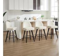 Relbiety Tabouret de Bar Lot de 4 Chaise de Bar Rotative à 360° avec Repose-Pieds,Tabourets de Cuisine en Velours avec Pieds en Bois Capacité de Charge 150 kg,Beige