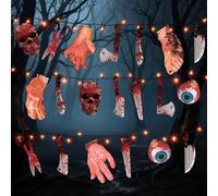 RELBRO Bannière d'Halloween effrayante lumineuse avec guirlande lumineuse, 5 m, couteau à suspendre, guirlande d'accessoires pour décoration intérieure et extérieure, 8 modes et minuterie