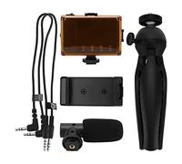 RELDAXSBH Kit de Tournage vidéo en Direct Portable, Ensemble de Photographie pour téléphone Mobile avec lumière d’appoint, Microphone, trépied et Support de téléphone, idéal pour Le (Noire)