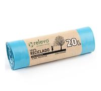 Relevo Sacs Poubelle Bleus avec Liens Coulissants - 20L (Largeur 45 cm x Hauteur 46 cm), 15 Sacs par Rouleau | Sacs Poubelle Extra Résistants | 100% PEBD Recyclé | Certifié Blue Angel