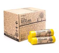 Relevo Sacs Poubelle Jaunes avec Liens Coulissants - 30L (Largeur 55 cm x Hauteur 60 cm), 360 Sacs (24 Rouleaux × 15 Sacs) | Sacs Poubelle Extra Résistants | 100% PEBD Recyclé | Certifié Blue Angel