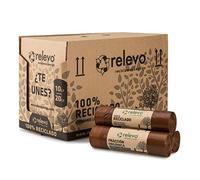 Relevo Sacs Poubelle Marron avec Liens Coulissants - 20L (Largeur 45 cm x Hauteur 46 cm), 525 Sacs (35 Rouleaux × 15 Sacs) | Sacs Poubelle Extra Résistants | 100% PEBD Recyclé | Certifié Blue Angel