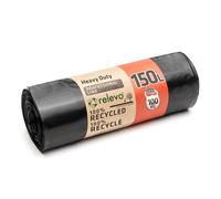 Relevo Sacs Poubelle Noirs Professionnels Haute Résistance - 150L (Largeur 80 cm × Hauteur 110 cm), 10 Sacs par Rouleau | Extra Résistants et Anti-Fuites | 75 µm (Microns) | 100% PEBD Recyclé