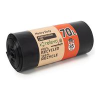 Relevo Sacs Poubelle Noirs Professionnels Haute Résistance - 70L (Largeur 73 cm × Hauteur 85 cm), 10 Sacs par Rouleau | Extra Résistants et Anti-Fuites | 75 µm (Microns) | 100% PEBD Recyclé