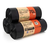 Relevo Sacs Poubelle Noirs Professionnels Haute Résistance - 70L (Largeur 73 cm × Hauteur 85 cm), 30 Sacs (3 Rouleaux × 10 Sacs) | Extra Résistants et Anti-Fuites | 75 µm (Microns) | 100% PEBD Recyclé