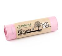 Relevo Sacs Poubelle Roses avec Liens Coulissants - 30L (Largeur 55 cm x Hauteur 60 cm), 15 Sacs par Rouleau | Parfumés et Extra Résistants | 100% PEBD Recyclé | Certifié Blue Angel