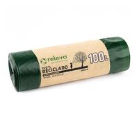 Relevo Sacs Poubelle Verts avec Liens Coulissants - 100L (Largeur 85 cm x Hauteur 105 cm), 10 Sacs par Rouleau | Sacs Poubelle Extra Résistants | 100% PEBD Recyclé | Certifié Blue Angel