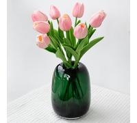 Relexome Vase en verre vert avec surface en verre arrondie, vase décoratif avec fond épais pour table, salon, table à manger, entrée, étagère, mariage, bureau 17 cm