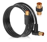 RELIAGINT Câble antenne TV 2m, coaxial 75 Ohm, IEC 9,5 mm mâle à mâle 3C2V cuivre pur double blindage, connecteur coudé, adaptateur femelle-femelle inclus, noir