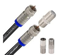 RELIAGINT Câble coaxial TV RG6 10m - 75 Ohm, câble antenne TV et satellite avec connecteurs F et coupleur F81 pour rallonge, cuivre, étanche, jusqu’à 3 GHz, noir