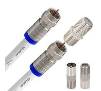 RELIAGINT Câble coaxial TV RG6 2m - 75 Ohm, câble antenne TV et satellite avec connecteurs F et coupleur F81 pour rallonge, cuivre, étanche, jusqu’à 3 GHz, blanc