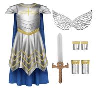 ReliBeauty Costume d'archange pour enfant, armure argentée avec cape, ailes et épée