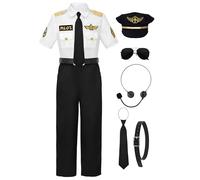 ReliBeauty Costume de Pilote pour enfants avec Accessoires, Déguisement de Capitaine de Ligne, Journée de Carrière