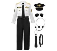 ReliBeauty Costume de Pilote pour enfants avec Accessoires, Déguisement de Capitaine de Ligne, Journée de Carrière