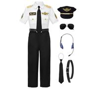 ReliBeauty Costume de Pilote pour enfants avec Accessoires, Déguisement de Capitaine de Ligne, Journée de Carrière,100