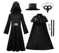 ReliBeauty Dcostume du Médecin de Peste Enfant avec Masque Chapeau Béquilles pour Garçon Fille Docteur de la Peste Halloween,100