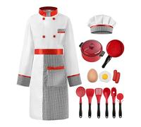 ReliBeauty Déguisement Cuisinier Enfant Kits de Cuisine à Jouer Chapeau de Chef Tablier 5-6ans, 110