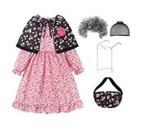 ReliBeauty Déguisement Grand-Mère Vieille Dame Enfant Fille Carnaval Déguisement Mamie avec Accessoires, 110