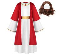 ReliBeauty Déguisement Jésus Enfant Costume Jésus Christ Garçon Robe Noël Religieuse Dieu avec Perruque et Barbe,130