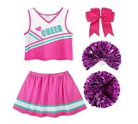 ReliBeauty Déguisement Pompom Girl Costume Cheerleader Short sous La Jupe avec Barrette Nœud et Pompons pour Carnaval Halloween 3-4ans, 100