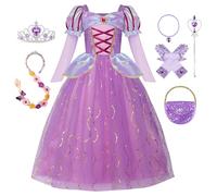 ReliBeauty Deguisement Princesse Fille Costume Lilas Robe Manches Longues avec Perruque, Accessoires et Sac à Main Cosplay Fête Anniversaire Carnaval,110