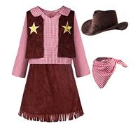 ReliBeauty Enfants Déguisement Costume CowGirl pour Filles Marron,3-4 ans(100)