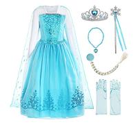 ReliBeauty Fille Robe de princesse avec paillettes manches longues costume d’Halloween Noël déguisement pour enfants dress up avec accessoires, bleu clair,6-8ans/114-126cm(Étiquette130)