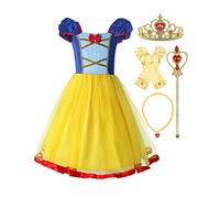 ReliBeauty Petites Filles Robe de Princesse Manches Juliettes Costume Jaune avec Accessoires,5-8ans/112-126cm(Étiquette130)